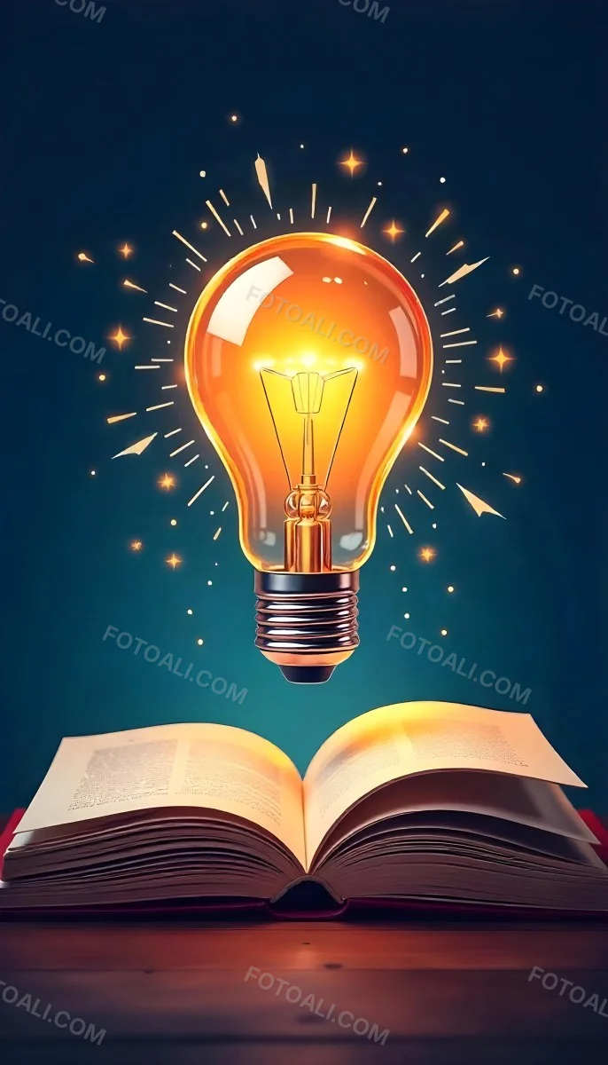 A Light Bulb Above An Open Book With Stars And Sparkles In The Background Concept Of Knowledge Creativity And Inspiration Vibrant Colors Clean Lines And A Modern Design 14 3b31