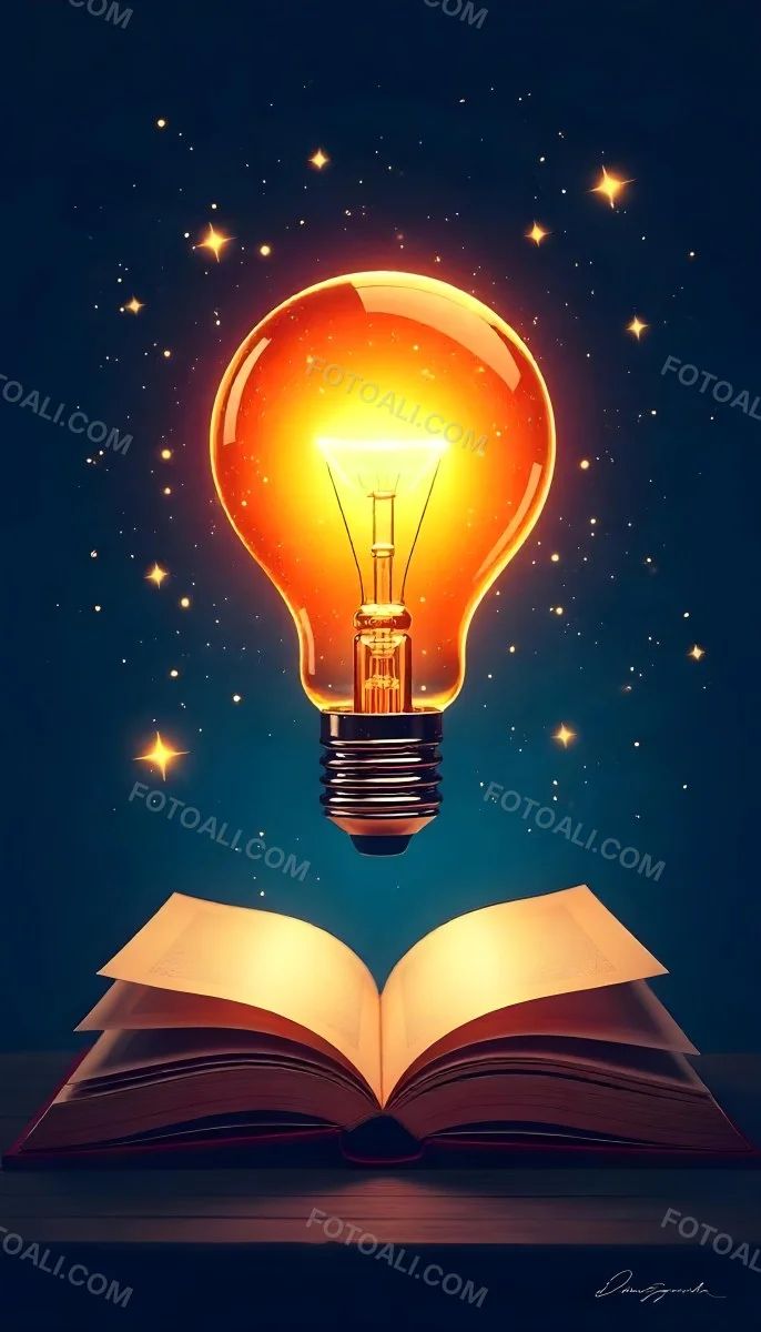 A Light Bulb Above An Open Book With Stars And Sparkles In The Background Concept Of Knowledge Creativity And Inspiration Vibrant Colors Clean Lines And A Modern Design 15 4376