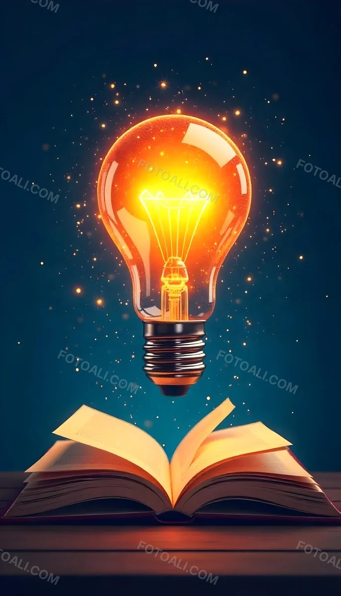A Light Bulb Above An Open Book With Stars And Sparkles In The Background Concept Of Knowledge Creativity And Inspiration Vibrant Colors Clean Lines And A Modern Design 2 2cf1