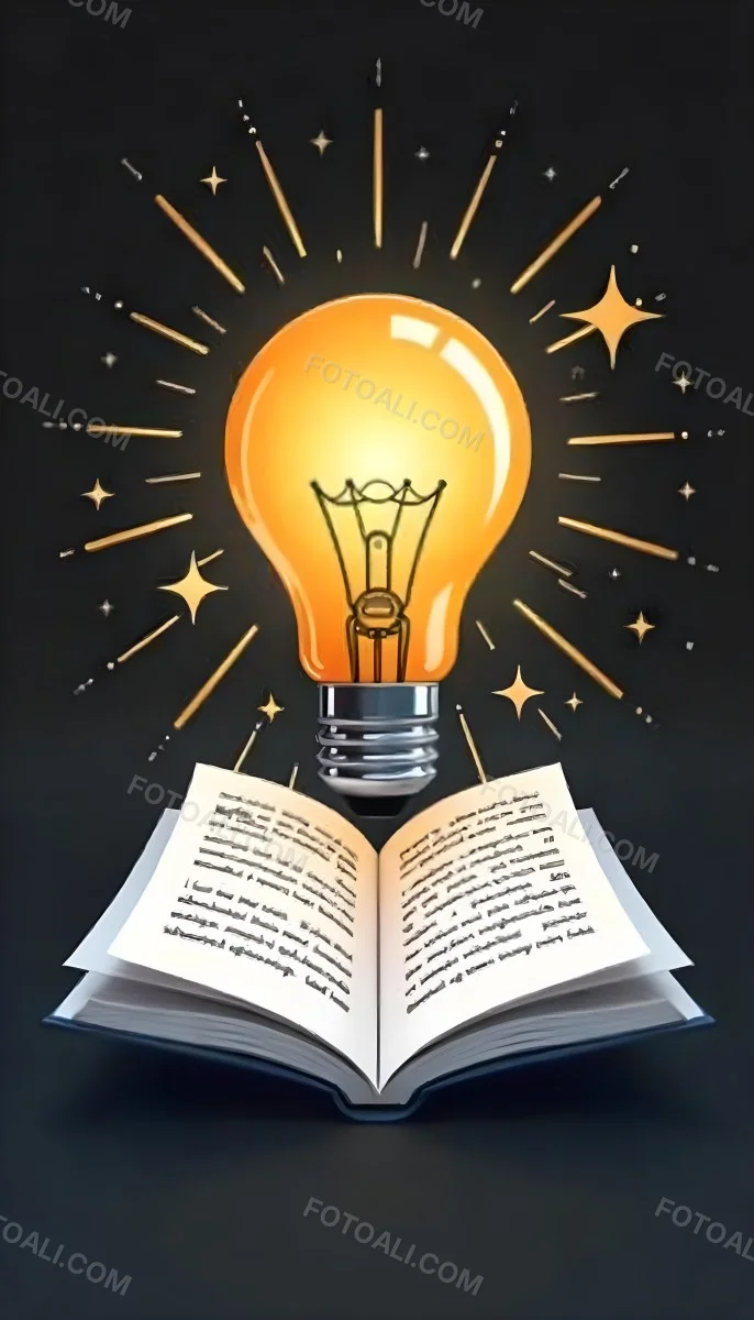 A Light Bulb Above An Open Book With Stars And Sparkles In The Background Concept Of Knowledge Creativity And Inspiration Vibrant Colors Clean Lines And A Modern Design 20 7a90