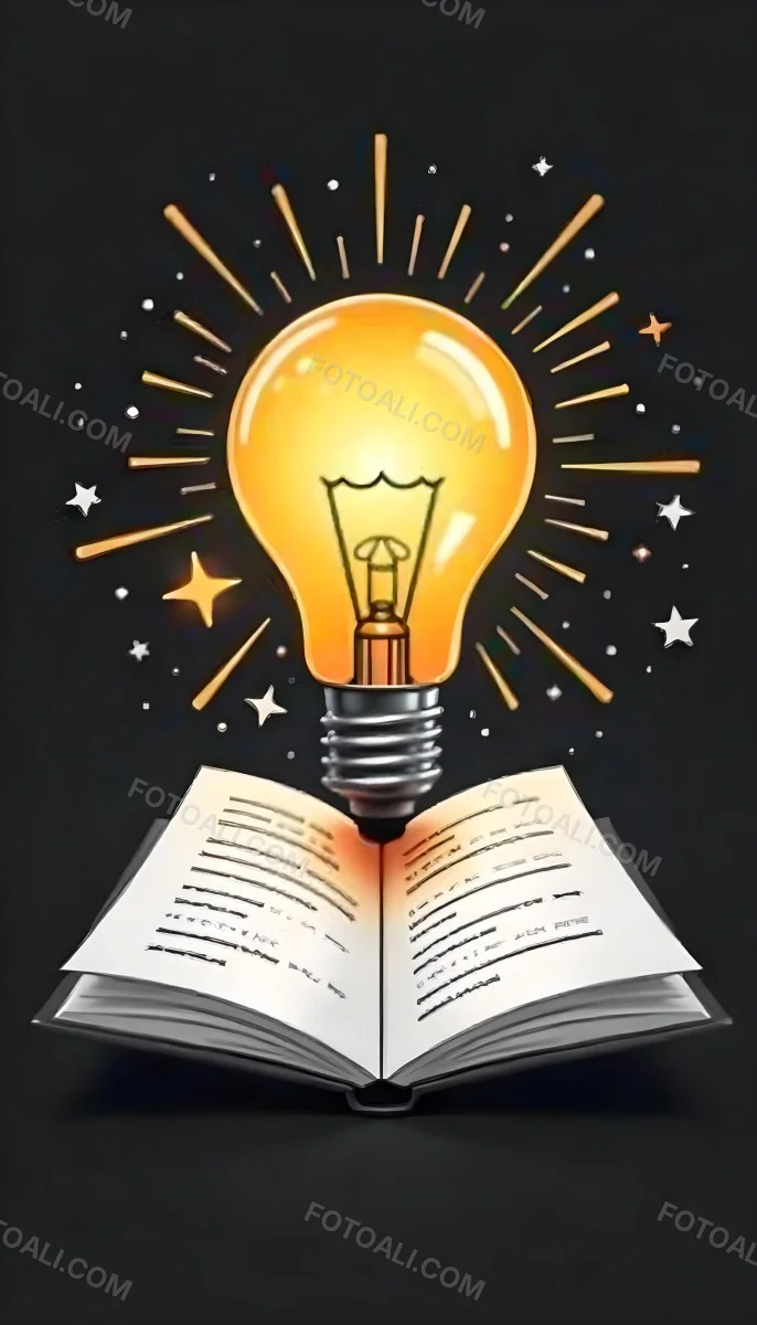 A Light Bulb Above An Open Book With Stars And Sparkles In The Background Concept Of Knowledge Creativity And Inspiration Vibrant Colors Clean Lines And A Modern Design 21 12e4