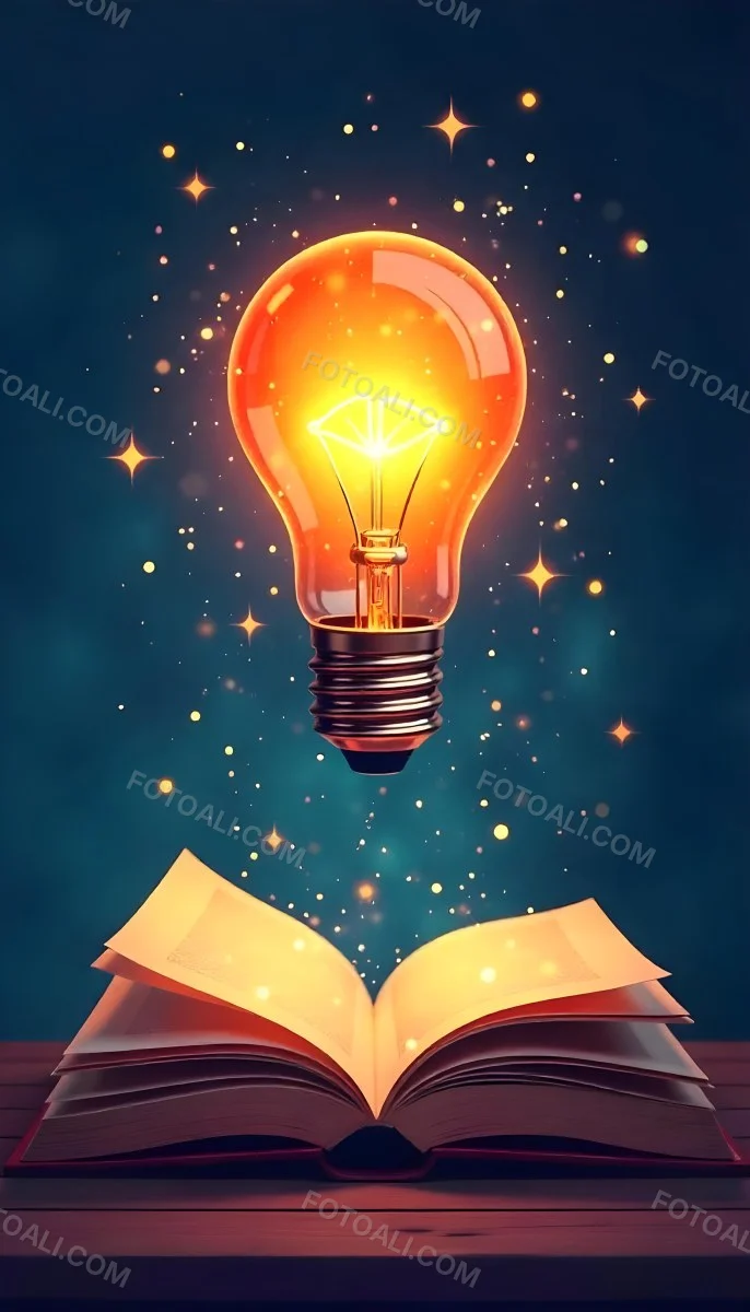 A Light Bulb Above An Open Book With Stars And Sparkles In The Background Concept Of Knowledge Creativity And Inspiration Vibrant Colors Clean Lines And A Modern Design 4 A1c8