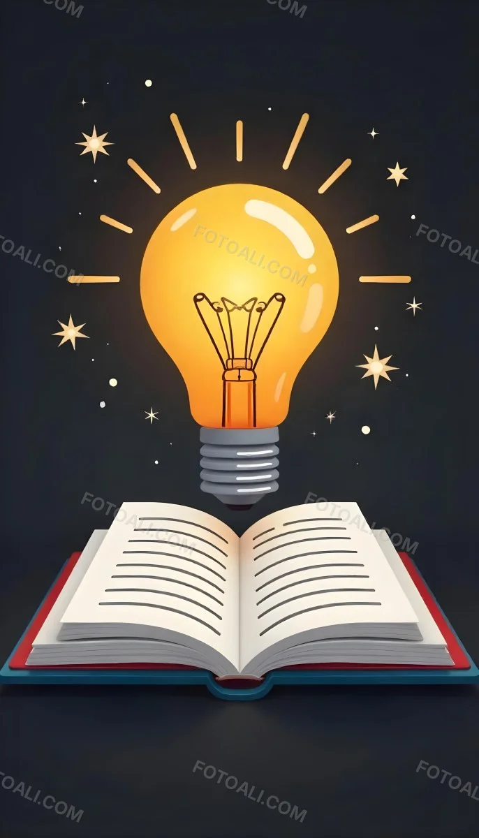 A Light Bulb Above An Open Book With Stars And Sparkles In The Background Concept Of Knowledge Creativity And Inspiration Vibrant Colors Clean Lines And A Modern Design 5 30d0