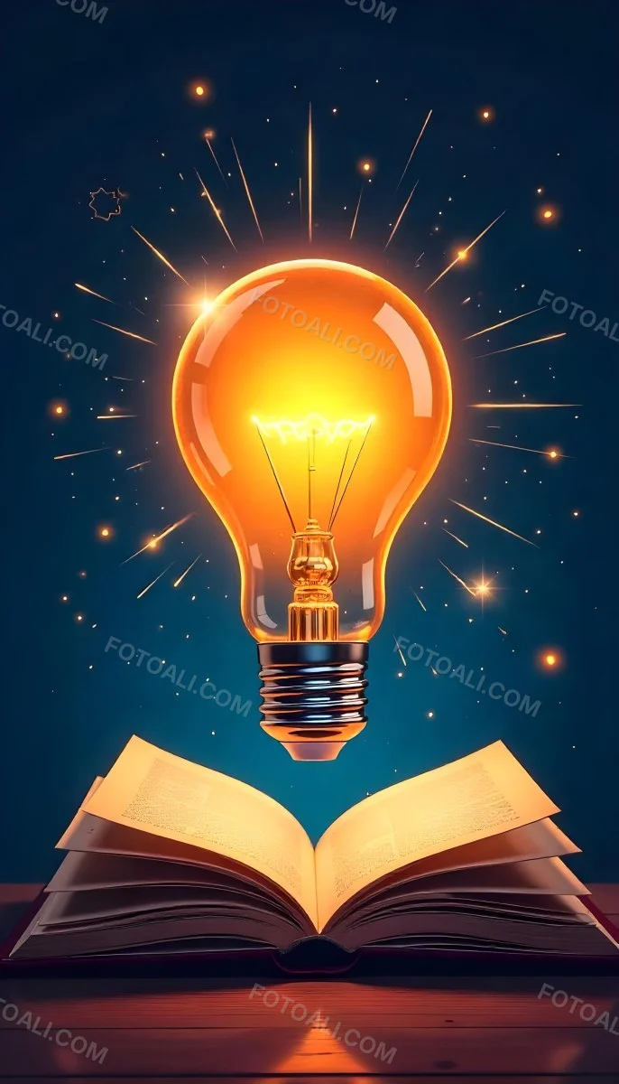 A Light Bulb Above An Open Book With Stars And Sparkles In The Background Concept Of Knowledge Creativity And Inspiration Vibrant Colors Clean Lines And A Modern Design 6 434a