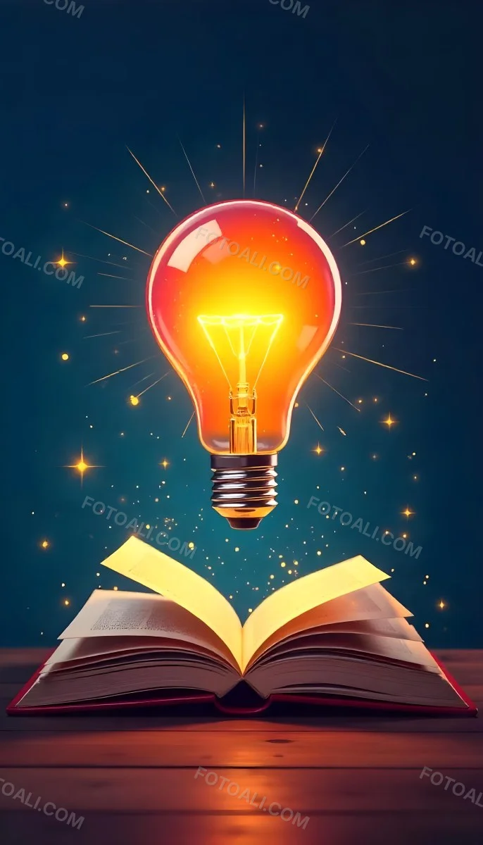 A Light Bulb Above An Open Book With Stars And Sparkles In The Background Concept Of Knowledge Creativity And Inspiration Vibrant Colors Clean Lines And A Modern Design 8 E960