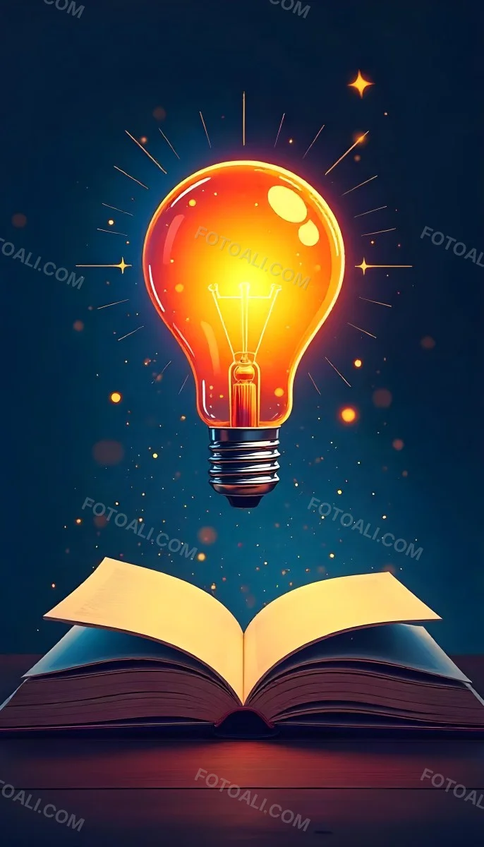 A Light Bulb Above An Open Book With Stars And Sparkles In The Background Concept Of Knowledge Creativity And Inspiration Vibrant Colors Clean Lines And A Modern Design 9 Bb5c