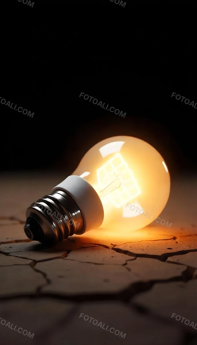 A Light Bulb Laying On The Ground The Ground Is Dry And Cracked The Background Is Black 10 33b3