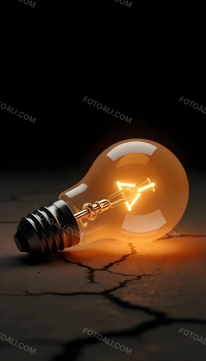 A Light Bulb Laying On The Ground The Ground Is Dry And Cracked The Background Is Black 11 Ba76