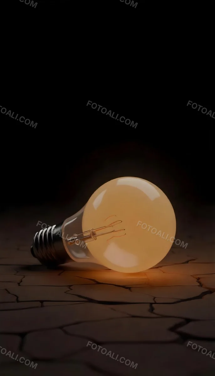 A Light Bulb Laying On The Ground The Ground Is Dry And Cracked The Background Is Black 14 D50b