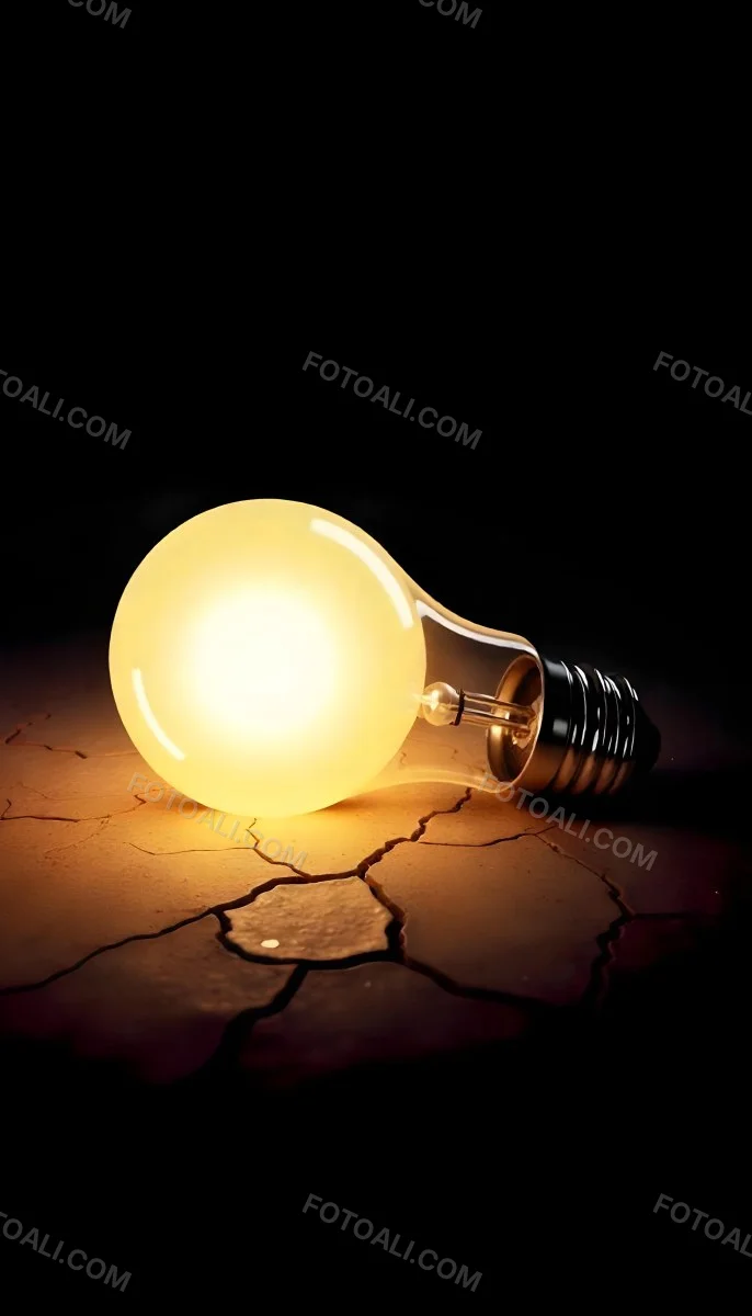 A Light Bulb Laying On The Ground The Ground Is Dry And Cracked The Background Is Black 18 415b