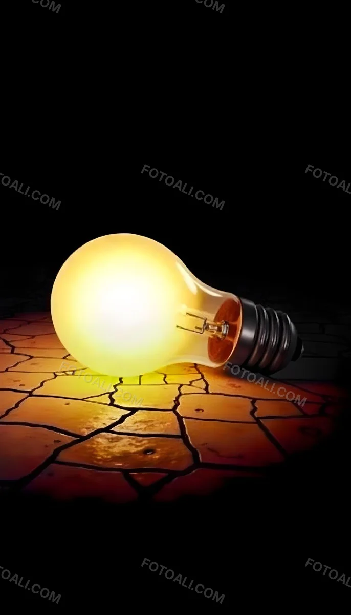 A Light Bulb Laying On The Ground The Ground Is Dry And Cracked The Background Is Black 20 F11e