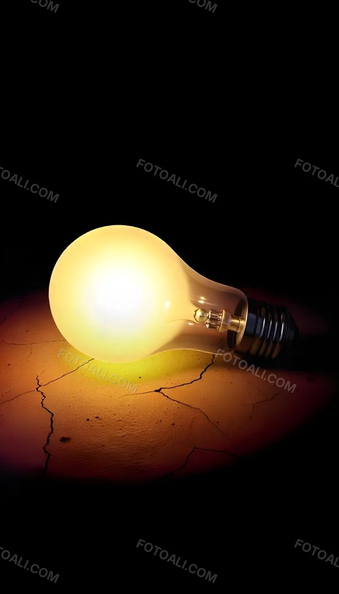 A Light Bulb Laying On The Ground The Ground Is Dry And Cracked The Background Is Black 21 7596