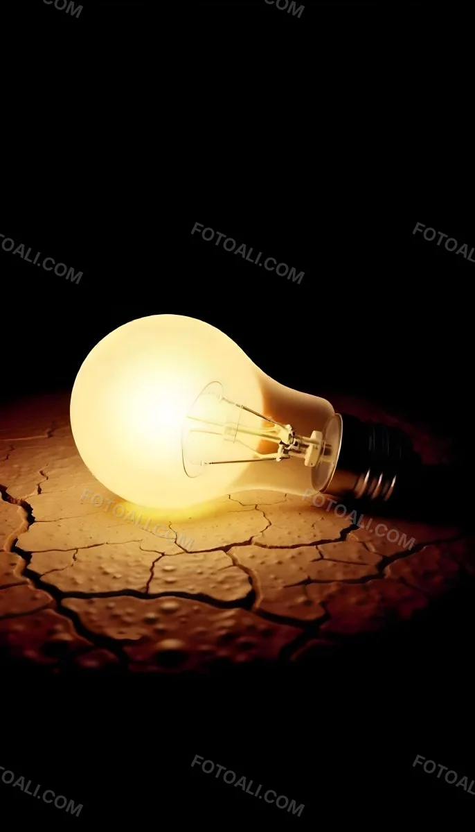 A Light Bulb Laying On The Ground The Ground Is Dry And Cracked The Background Is Black 22 3b63