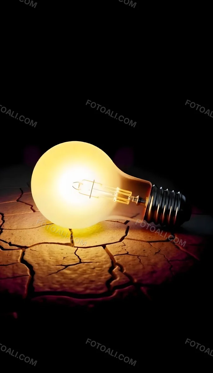 A Light Bulb Laying On The Ground The Ground Is Dry And Cracked The Background Is Black 24 30a2