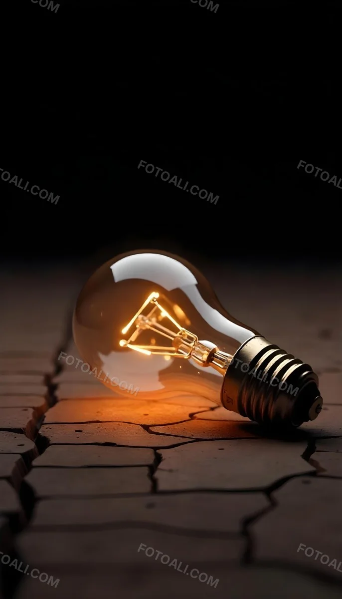 A Light Bulb Laying On The Ground The Ground Is Dry And Cracked The Background Is Black 3 Bc2a