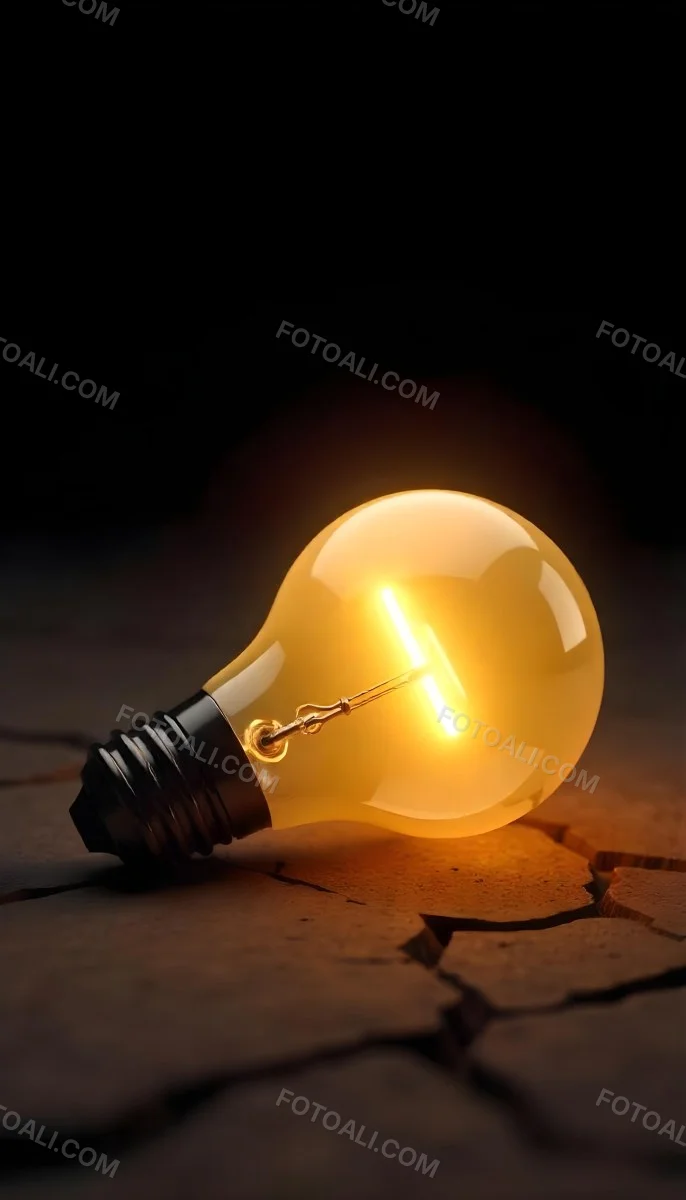 A Light Bulb Laying On The Ground The Ground Is Dry And Cracked The Background Is Black 4 13d1