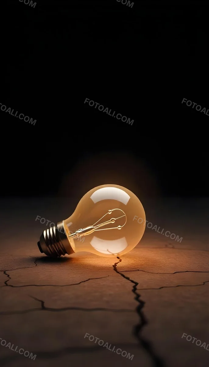 A Light Bulb Laying On The Ground The Ground Is Dry And Cracked The Background Is Black 5 F5f6