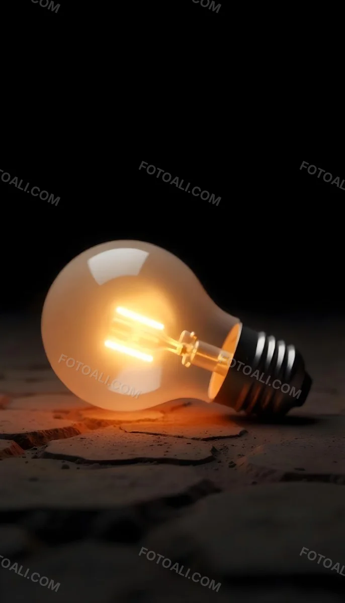 A Light Bulb Laying On The Ground The Ground Is Dry And Cracked The Background Is Black 6 E4c0