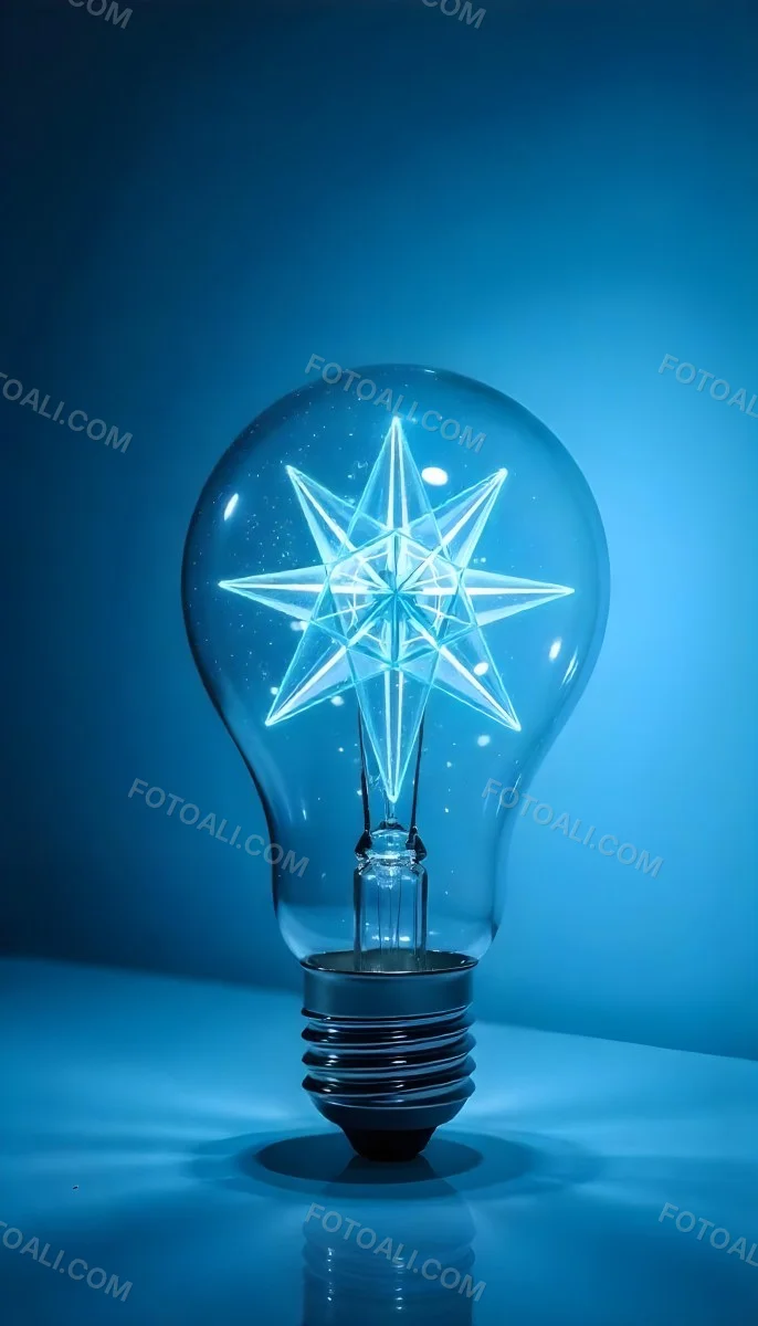 A Light Bulb With A Blue Glow Intricate Geometric Patterns Inside Casting A Soft Speckled Light On A Blue Background Creating A Sense Of Innovation 11 6831
