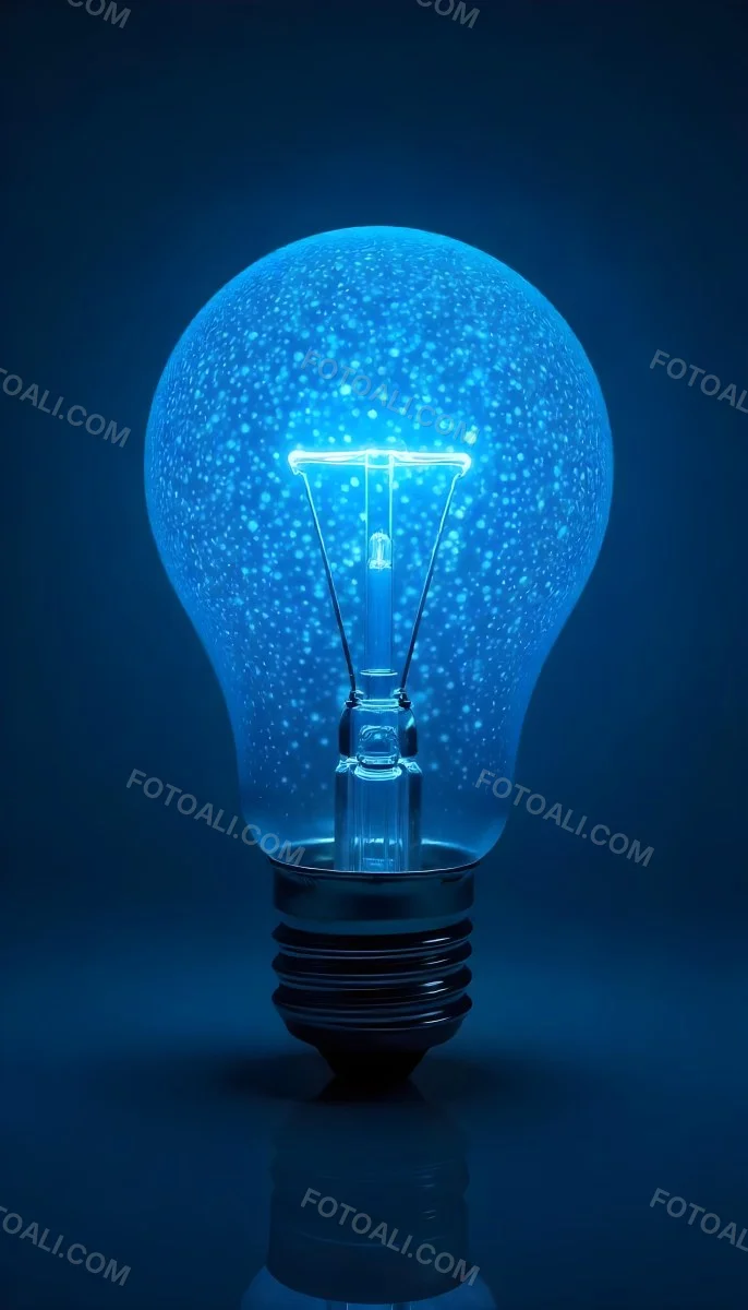 A Light Bulb With A Blue Glow Intricate Geometric Patterns Inside Casting A Soft Speckled Light On A Blue Background Creating A Sense Of Innovation 24 9bde