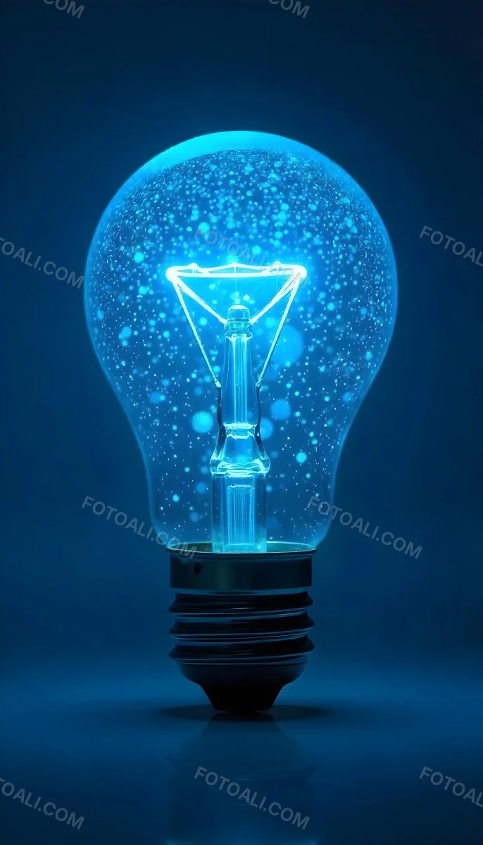 A Light Bulb With A Blue Glow Intricate Geometric Patterns Inside Casting A Soft Speckled Light On A Blue Background Creating A Sense Of Innovation 26 167c