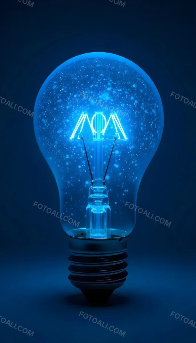 A Light Bulb With A Blue Glow Intricate Geometric Patterns Inside Casting A Soft Speckled Light On A Blue Background Creating A Sense Of Innovation 29 0804