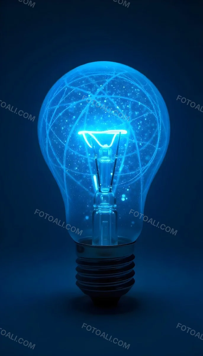 A Light Bulb With A Blue Glow Intricate Geometric Patterns Inside Casting A Soft Speckled Light On A Blue Background Creating A Sense Of Innovation 3 24cd