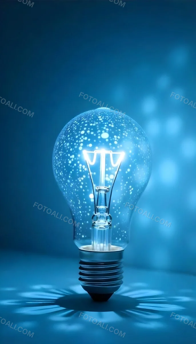A Light Bulb With A Blue Glow Intricate Geometric Patterns Inside Casting A Soft Speckled Light On A Blue Background Creating A Sense Of Innovation 30 6d22