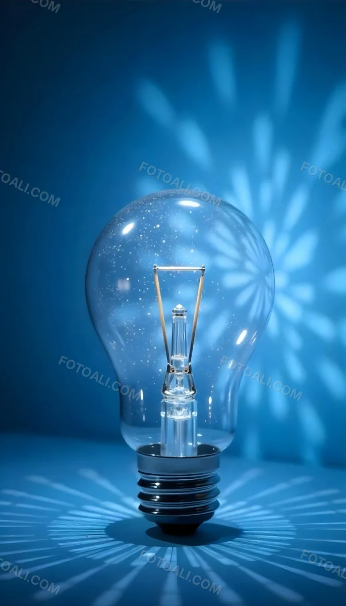 A Light Bulb With A Blue Glow Intricate Geometric Patterns Inside Casting A Soft Speckled Light On A Blue Background Creating A Sense Of Innovation 6 Baf1