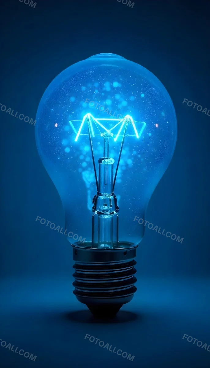 A Light Bulb With A Blue Glow Intricate Geometric Patterns Inside Casting A Soft Speckled Light On A Blue Background Creating A Sense Of Innovation 9 0172
