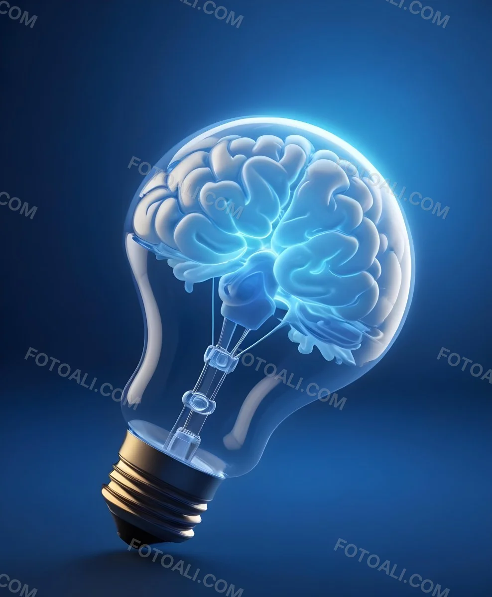 A Light Bulb With A Brain Inside The Brain Is Blue And Glowing The Background Is Blue And Gradient 14 85d0