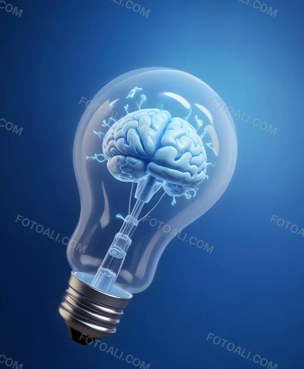 A Light Bulb With A Brain Inside The Brain Is Blue And Glowing The Background Is Blue And Gradient 17 00e2