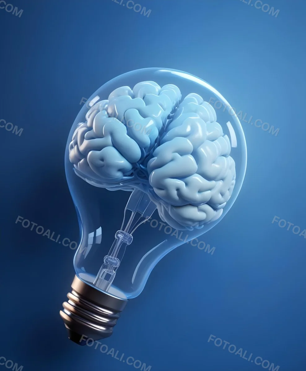 A Light Bulb With A Brain Inside The Brain Is Blue And Glowing The Background Is Blue And Gradient 19 27a2