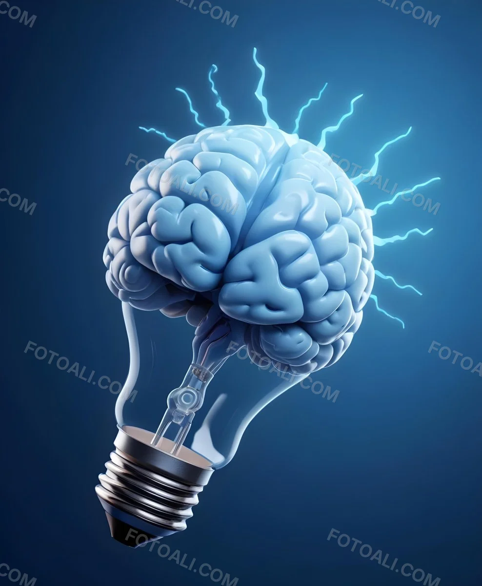 A Light Bulb With A Brain Inside The Brain Is Blue And Glowing The Background Is Blue And Gradient 21 2f5e