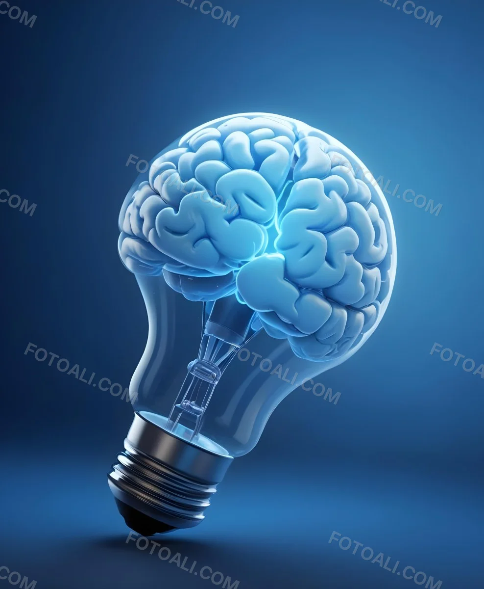 A Light Bulb With A Brain Inside The Brain Is Blue And Glowing The Background Is Blue And Gradient 23 3937