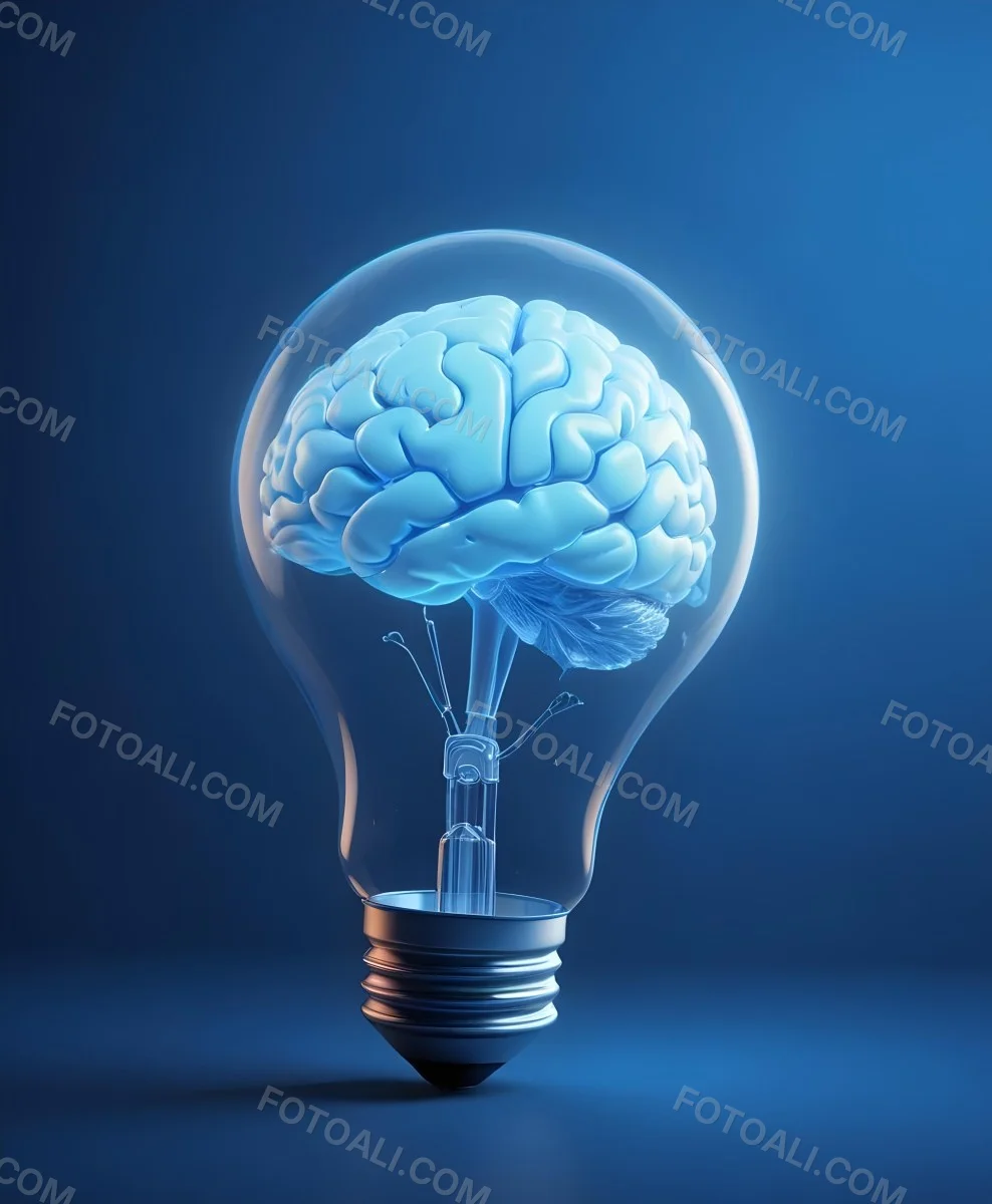A Light Bulb With A Brain Inside The Brain Is Blue And Glowing The Background Is Blue And Gradient 25 4985
