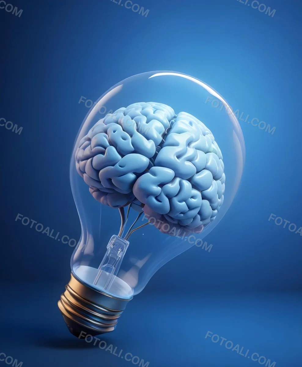 A Light Bulb With A Brain Inside The Brain Is Blue And Glowing The Background Is Blue And Gradient 29 9659