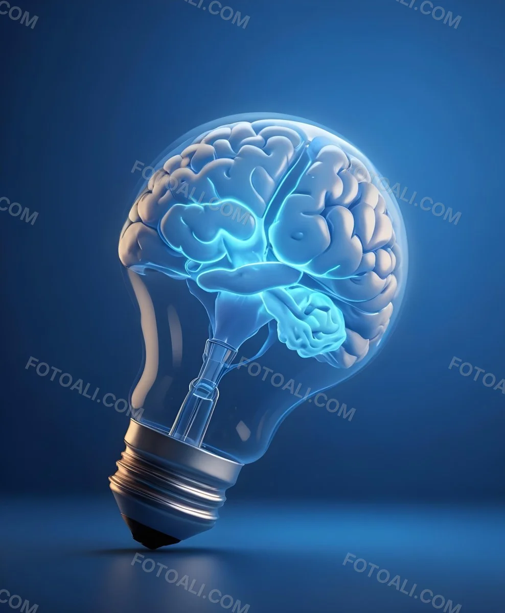 A Light Bulb With A Brain Inside The Brain Is Blue And Glowing The Background Is Blue And Gradient 6 7785