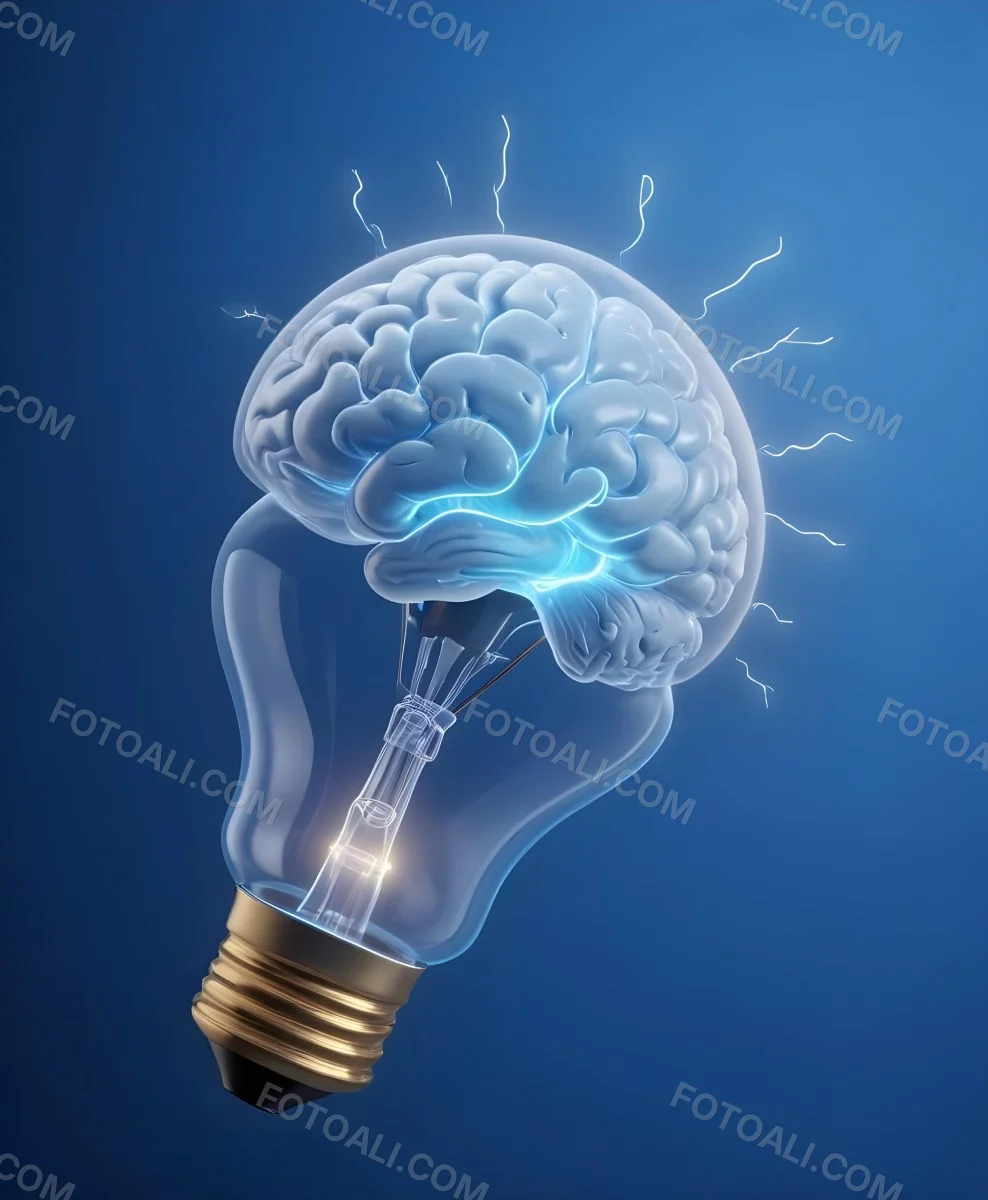 A Light Bulb With A Brain Inside The Brain Is Blue And Glowing The Background Is Blue And Gradient 7 1d32