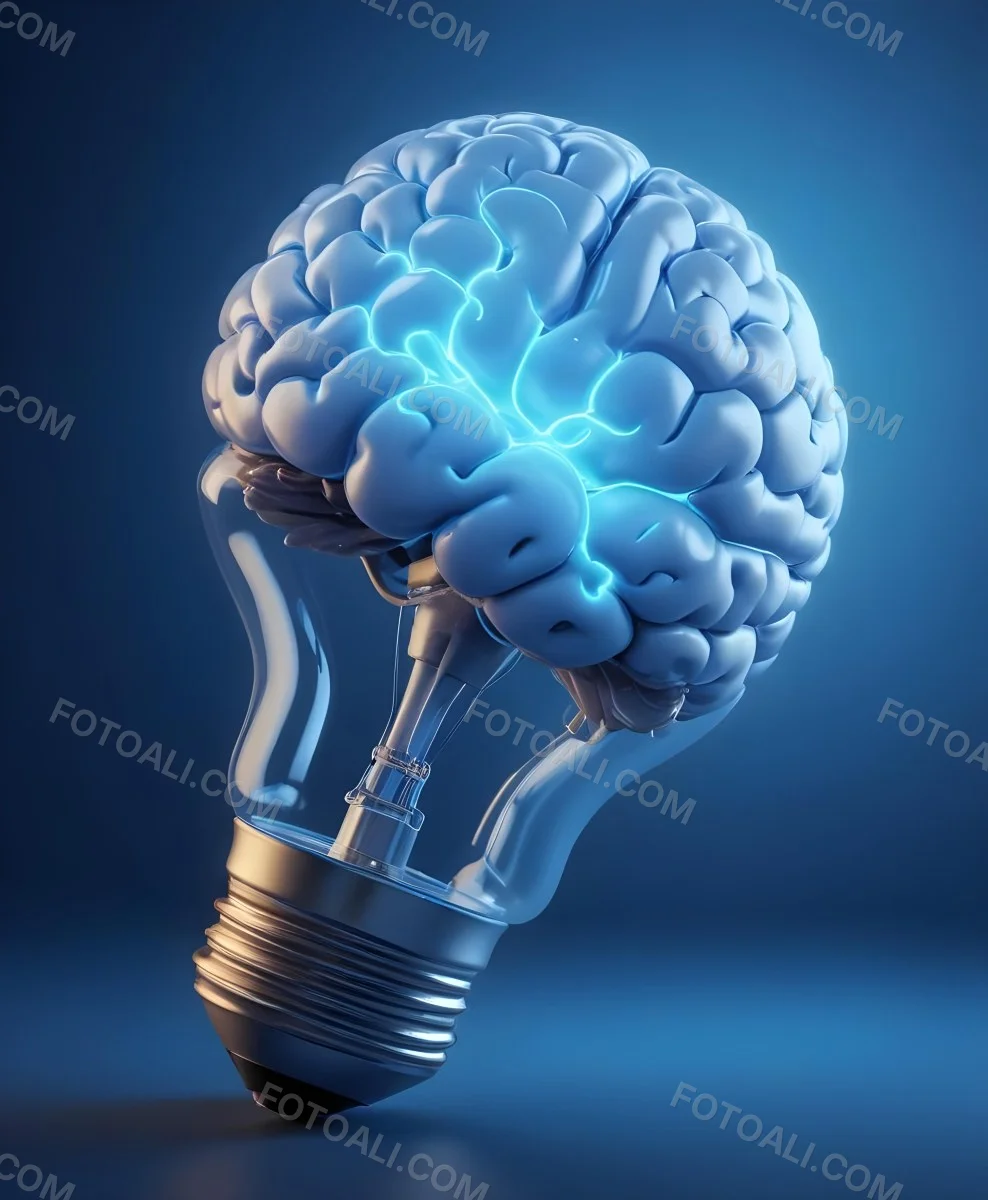 A Light Bulb With A Brain Inside The Brain Is Blue And Glowing The Background Is Blue And Gradient 8 Cb9d