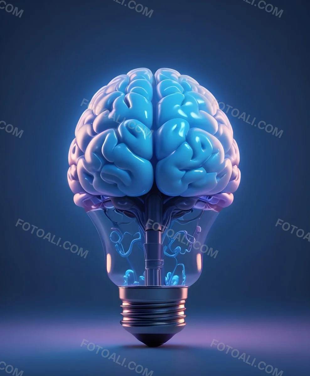 A Light Bulb With A Brain Inside The Brain Is Blue And Glowing The Background Is Blue And Gradient 9 1713