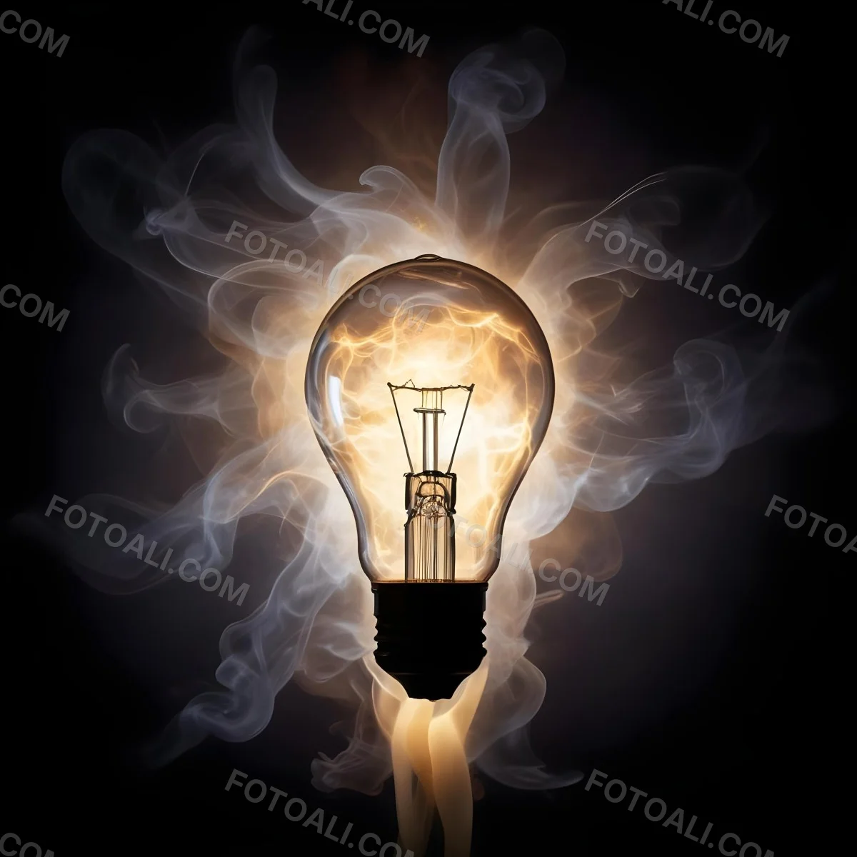 A Light Bulb With A Filament Inside Emitting A Bright Warm Glow Surrounded By Wisps Of Smoke And Light Trails On A Bright Background 13 33b5