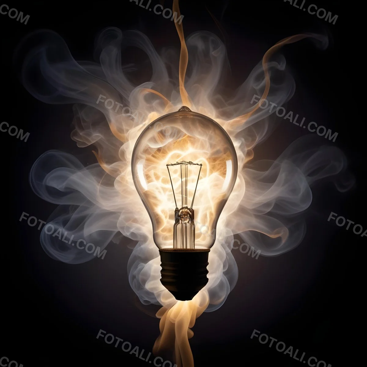 A Light Bulb With A Filament Inside Emitting A Bright Warm Glow Surrounded By Wisps Of Smoke And Light Trails On A Bright Background 15 Ea82