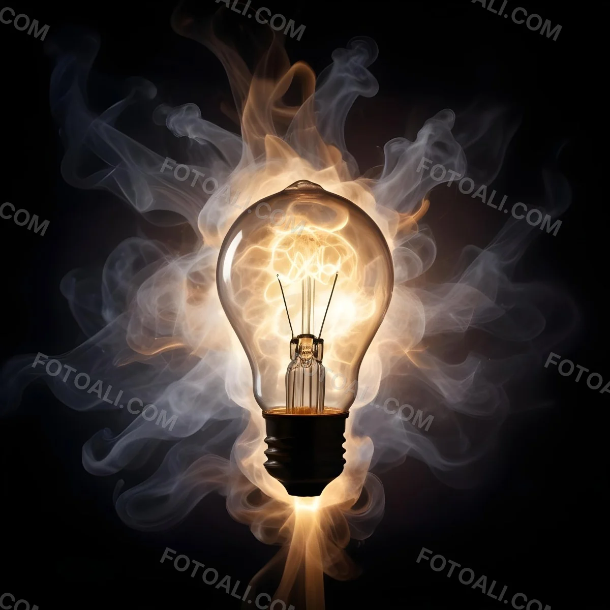 A Light Bulb With A Filament Inside Emitting A Bright Warm Glow Surrounded By Wisps Of Smoke And Light Trails On A Bright Background 19 A2e3