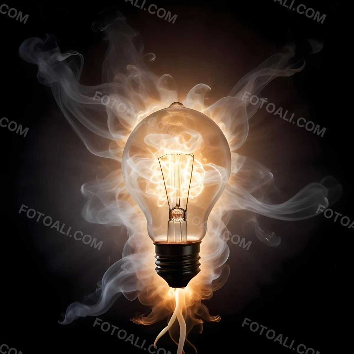 A Light Bulb With A Filament Inside Emitting A Bright Warm Glow Surrounded By Wisps Of Smoke And Light Trails On A Bright Background 23 9a3b