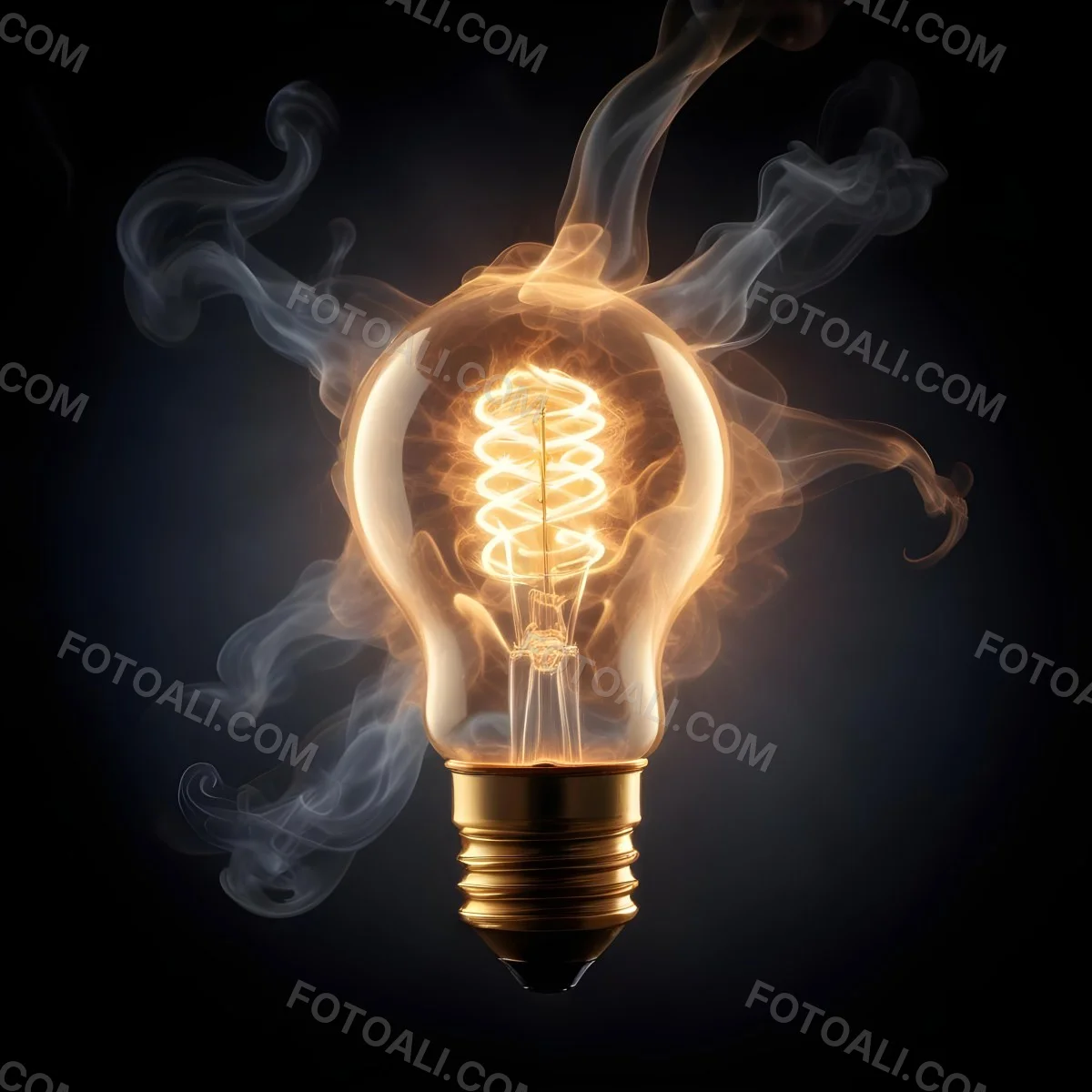 A Light Bulb With A Filament Inside Emitting A Bright Warm Glow Surrounded By Wisps Of Smoke And Light Trails On A Bright Background 4 6ed3