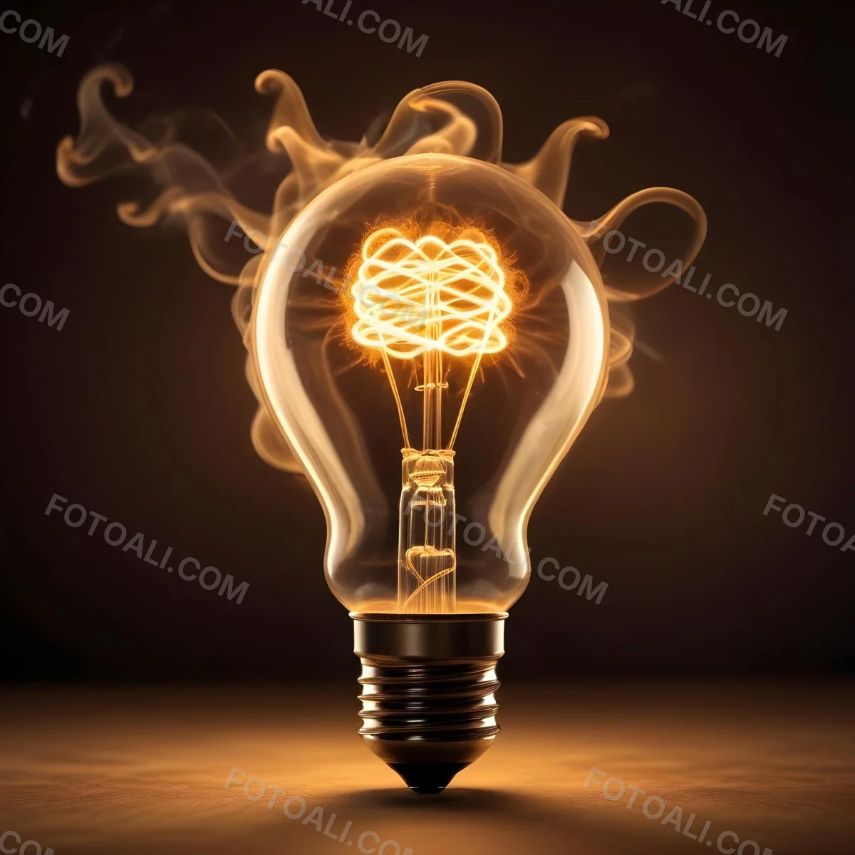 A Light Bulb With A Filament Inside Emitting A Bright Warm Glow Surrounded By Wisps Of Smoke And Light Trails On A Bright Background 6 36e1