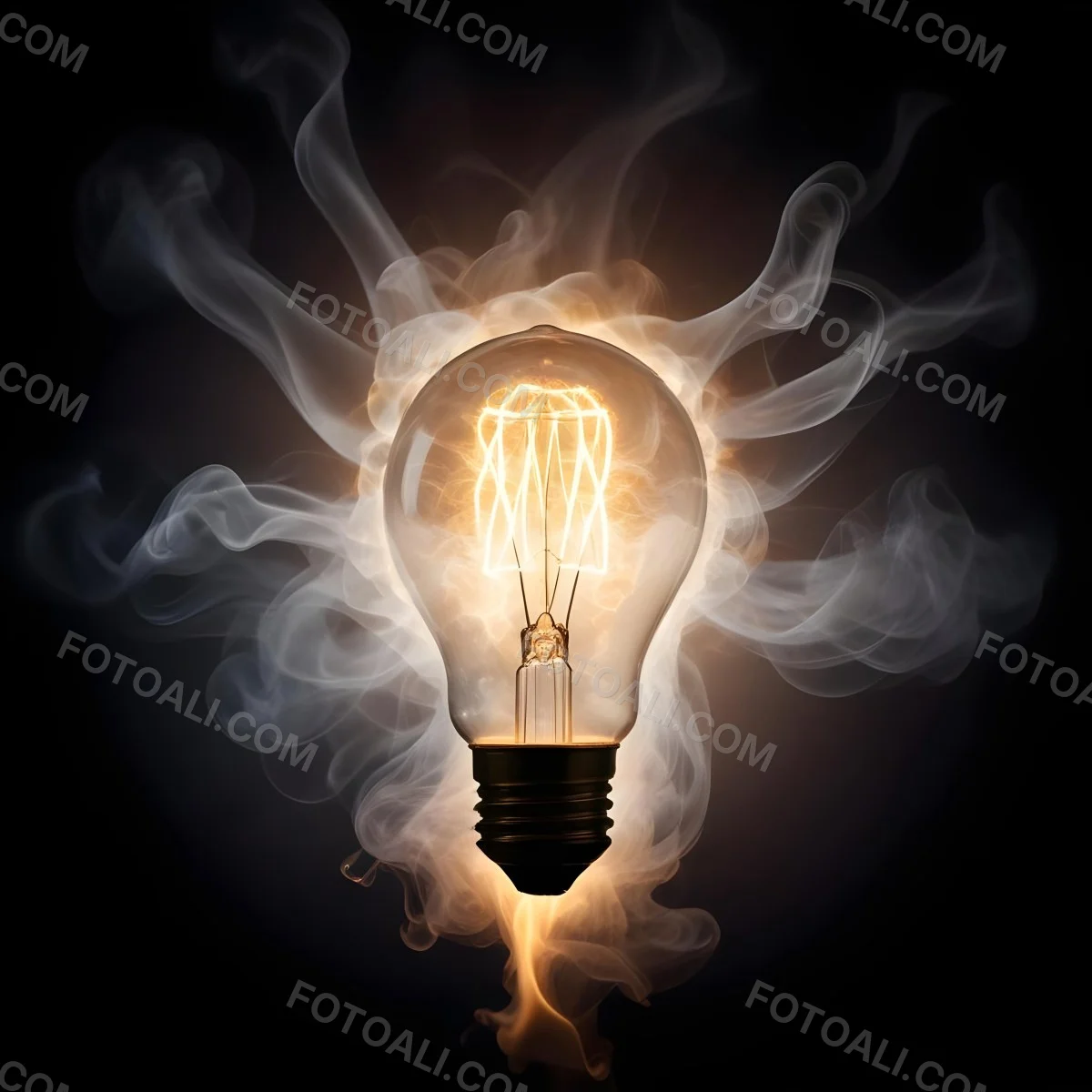 A Light Bulb With A Filament Inside Emitting A Bright Warm Glow Surrounded By Wisps Of Smoke And Light Trails On A Bright Background 8 Cd71