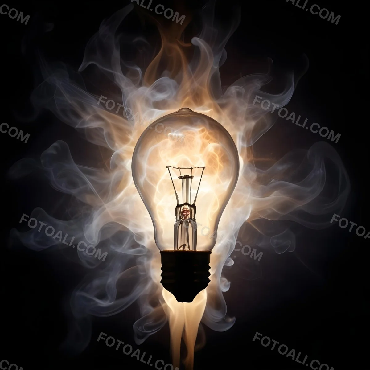 A Light Bulb With A Filament Inside Emitting A Bright Warm Glow Surrounded By Wisps Of Smoke And Light Trails On A Bright Background 9 62bc