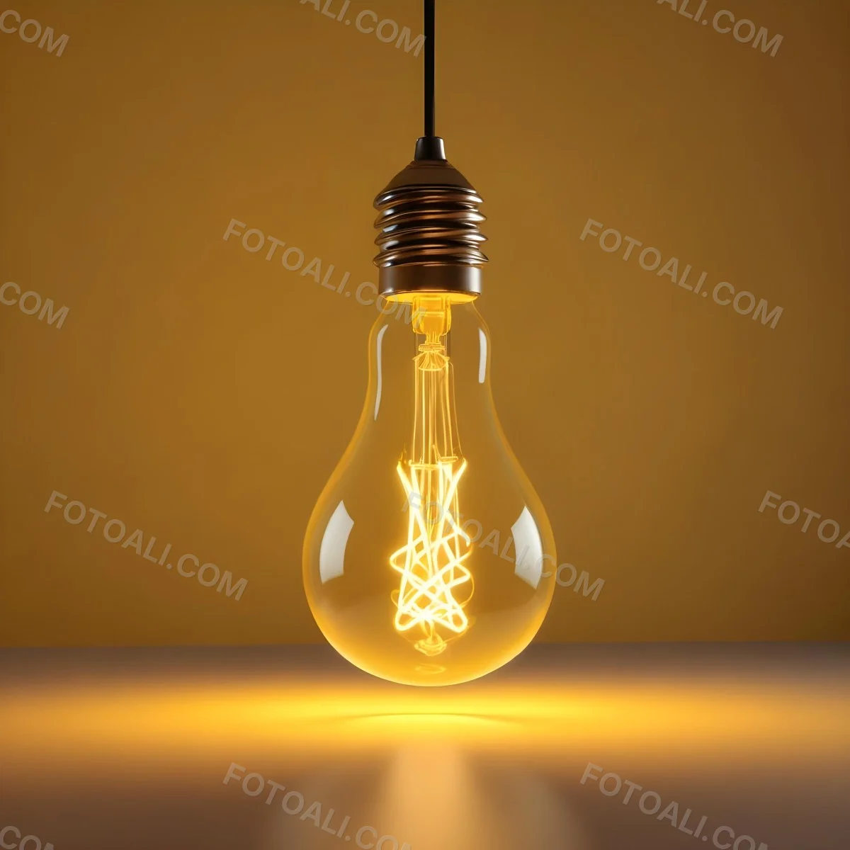 A Light Bulb With A Glowing Filament Casting A Warm Light On A Yellow Background Creating A Warm And Inviting Atmosphere 46 6b32